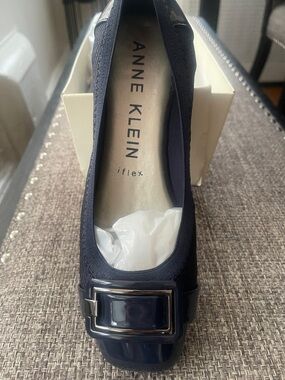 Anne Klein Navy Blue iFlex Buckle Ballet Flat